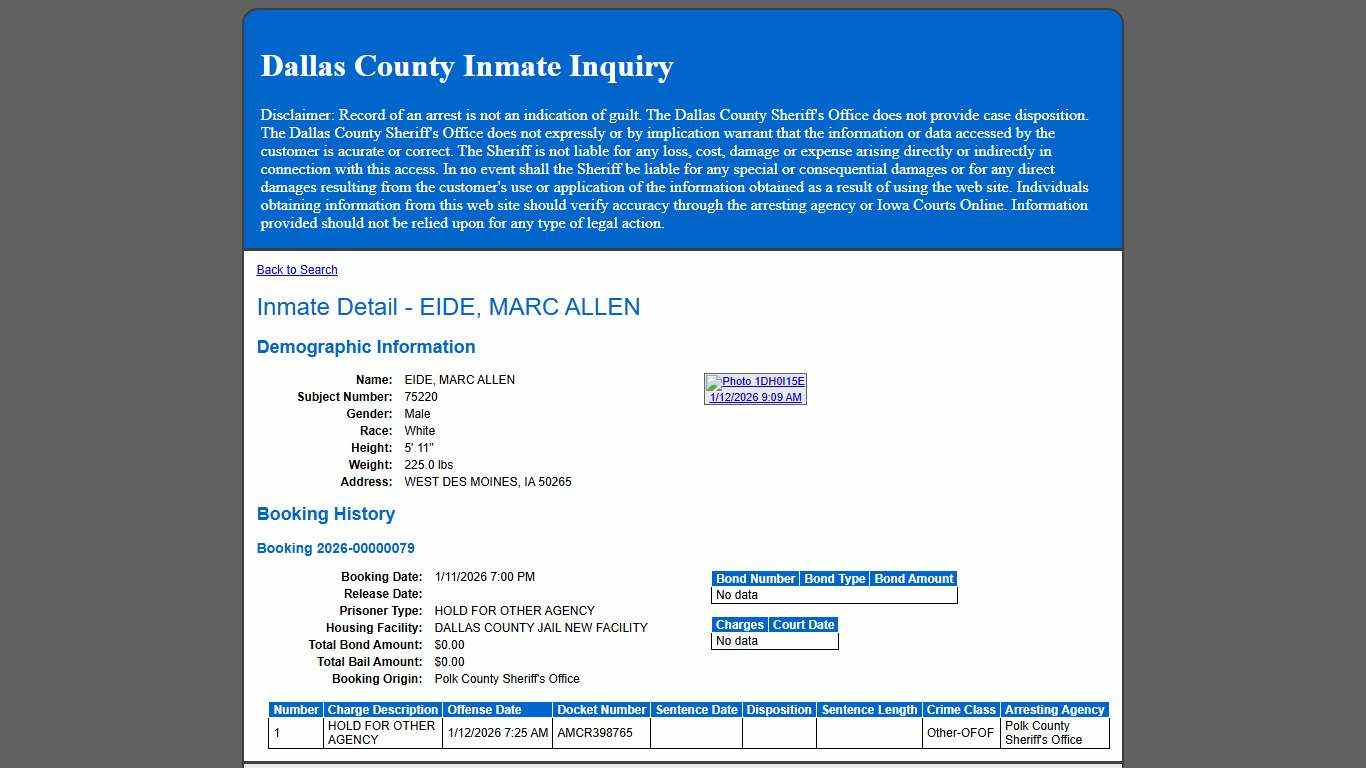 Inmate Detail - EIDE, MARC ALLEN
